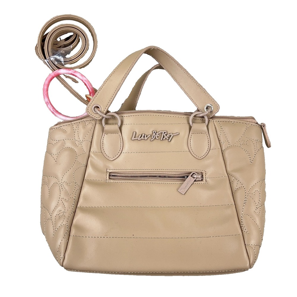 Luv Betsy By Betsy Johnson LBKINLEY Quilted Heart Tan Purse Shoulder Handbag